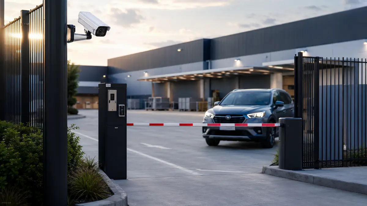 Vehicle gate access control system at a commercial property