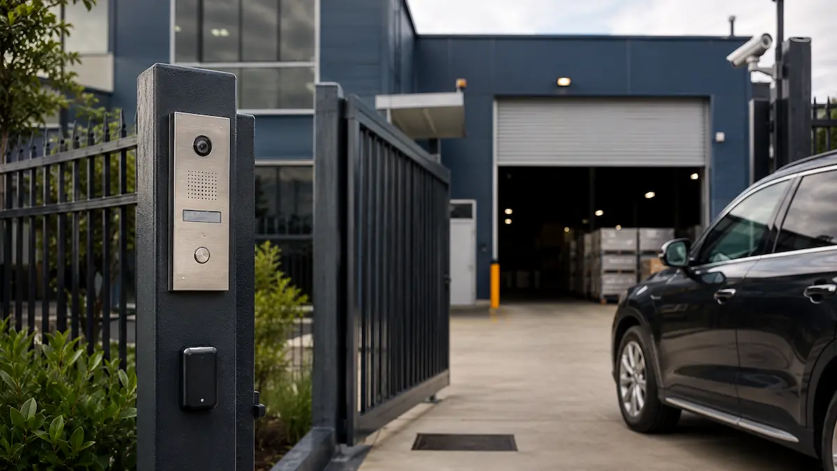 Gate and warehouse intercom system for shared commercial entry