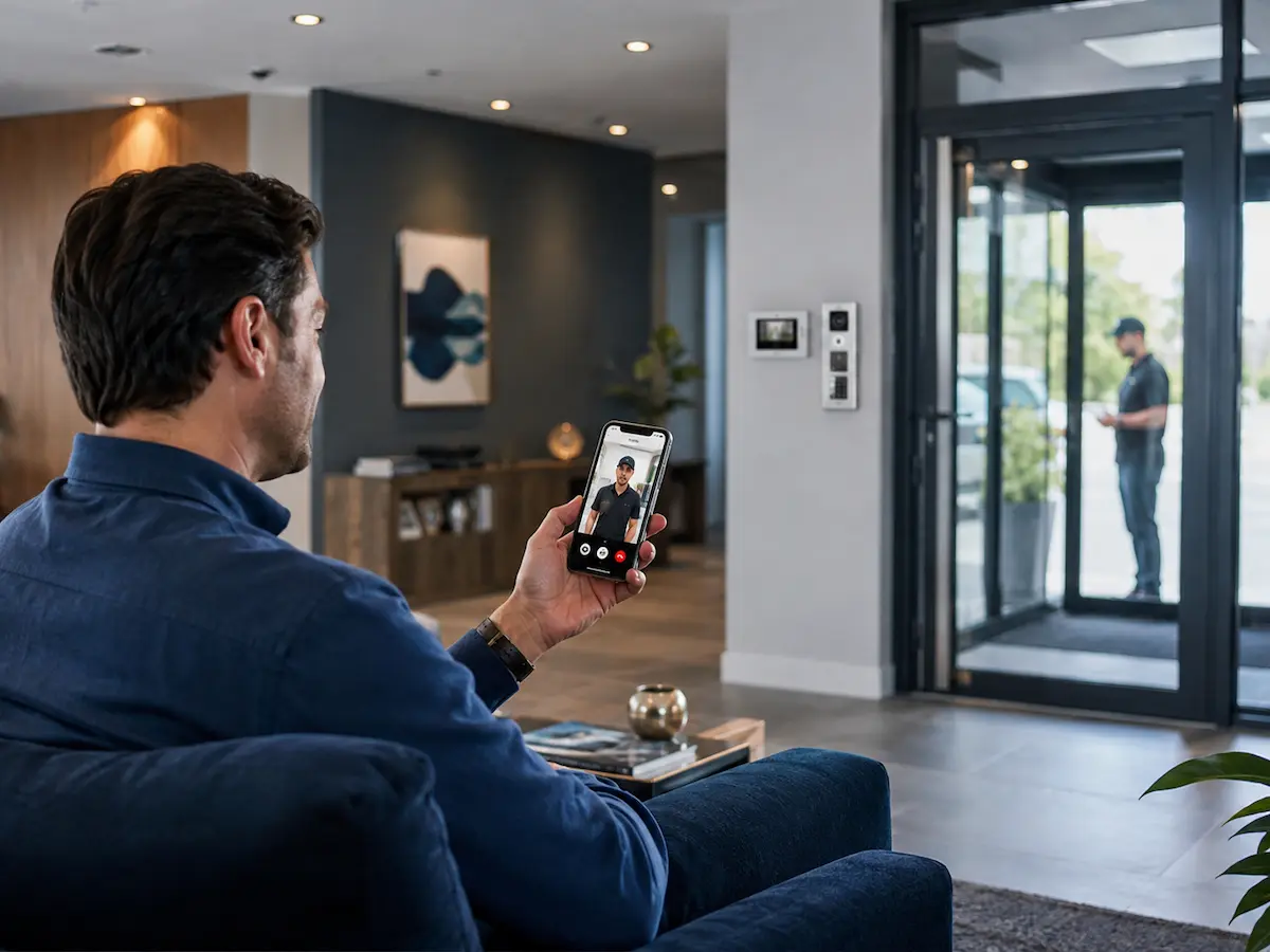 Modern intercom system with video door station indoor monitor app access and entry control