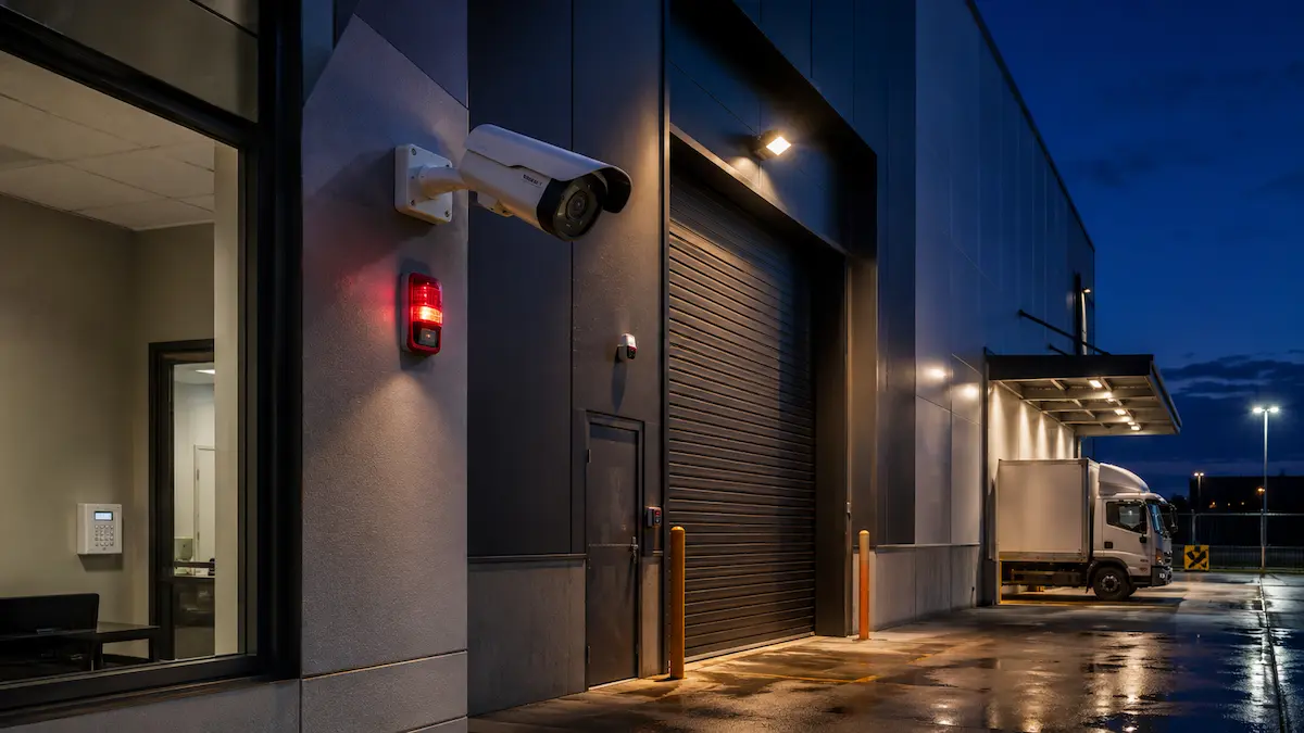Monitored alarm and CCTV events for a warehouse or commercial site
