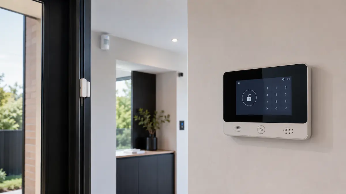 Security alarm system installed at a home or small business entrance