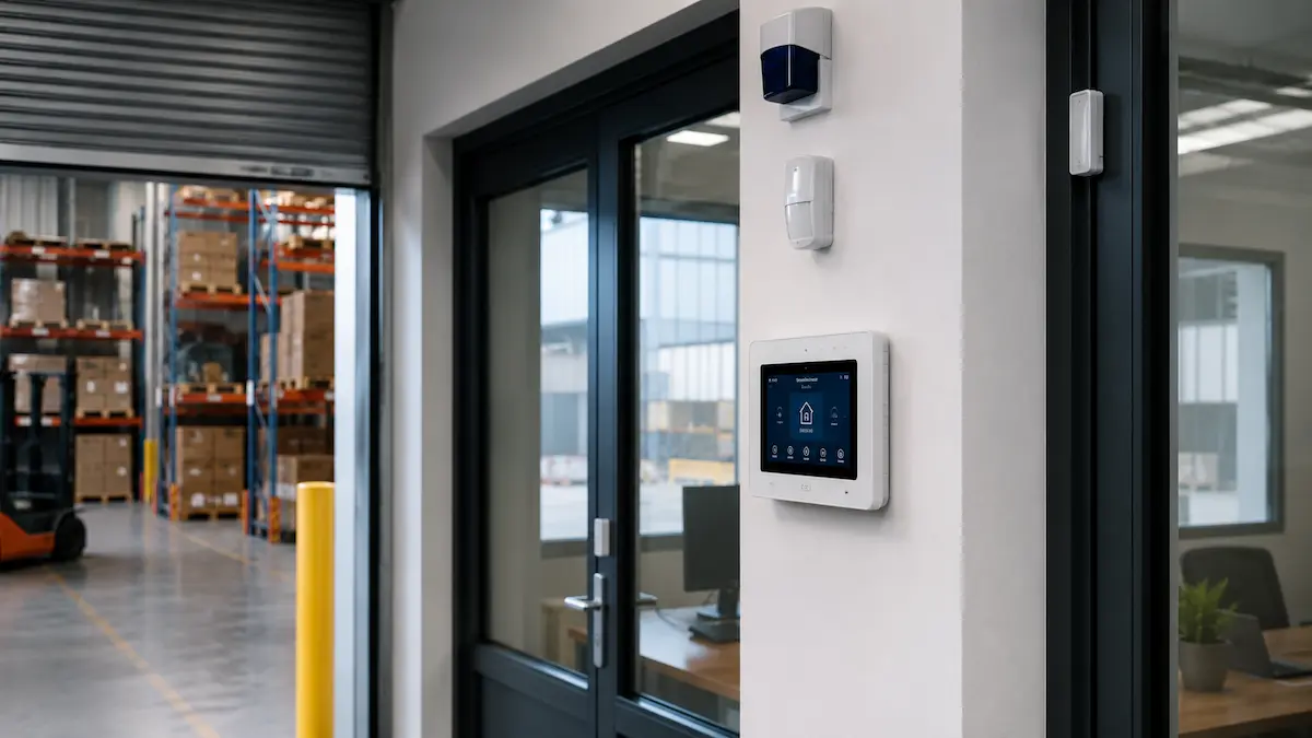 Security alarm system for a warehouse or commercial premises