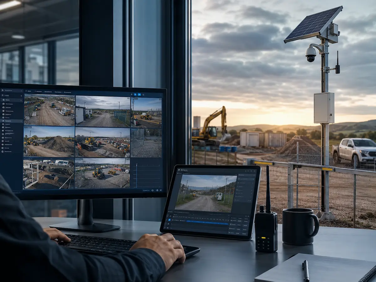 Security monitoring connectivity and solar powered surveillance for remote sites construction sites and no-power locations