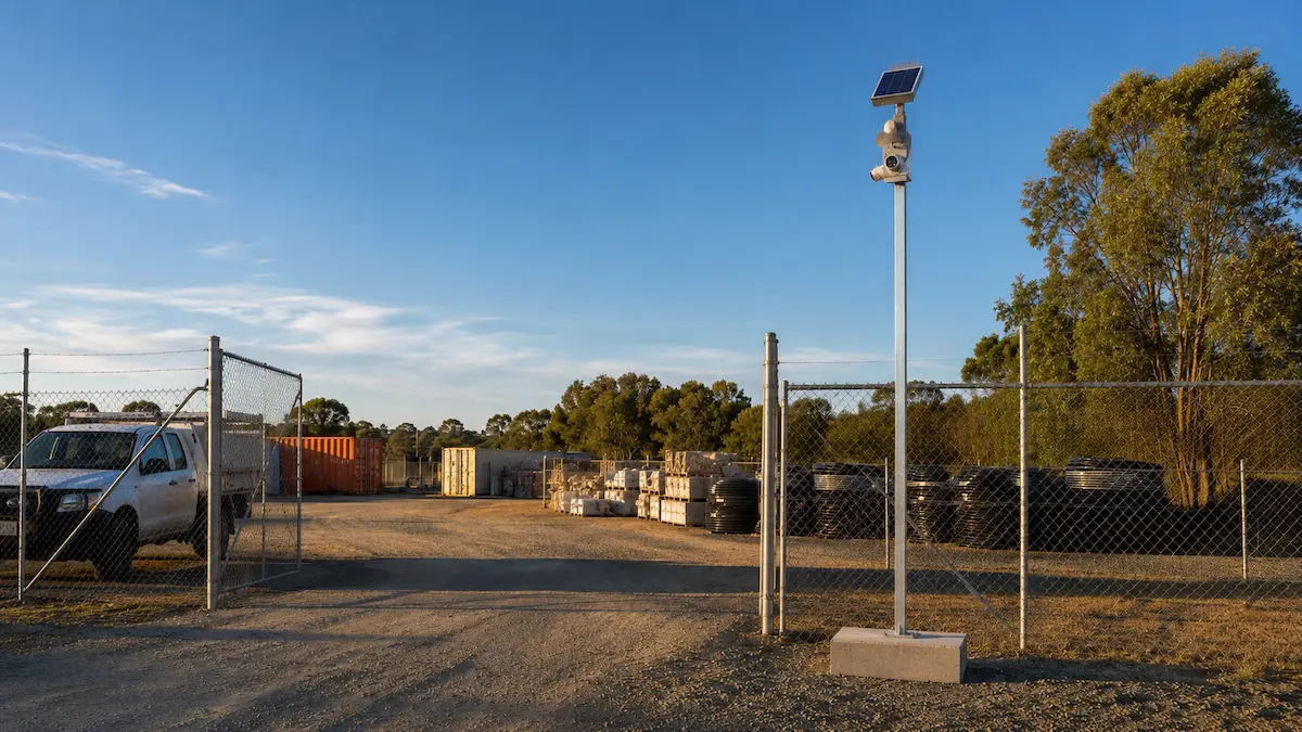 Solar powered CCTV system protecting a commercial yard and equipment storage area