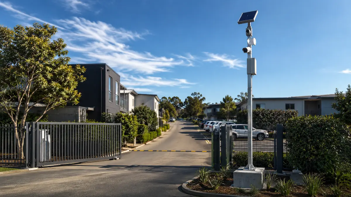 Solar powered surveillance for shared driveway gate or estate access point