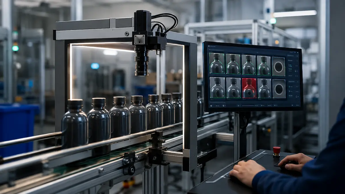 Machine vision quality inspection for damaged boxes cartons defective bottles and production line items