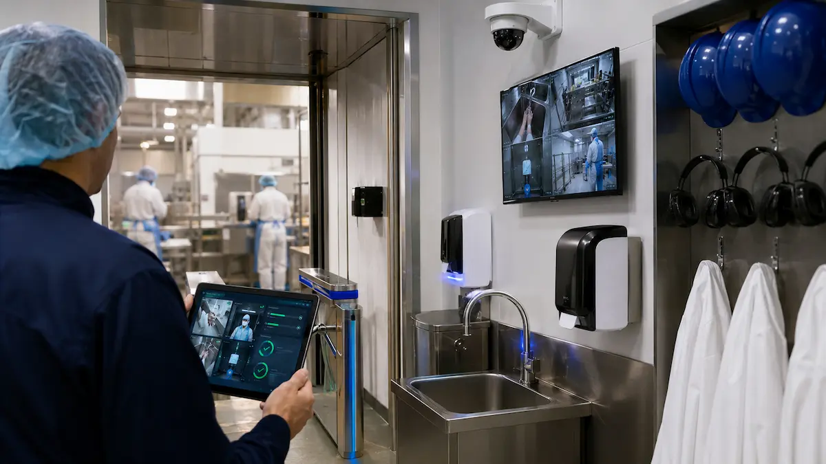 SafePassAI hygiene compliance workflow with camera-based process verification and evidence review