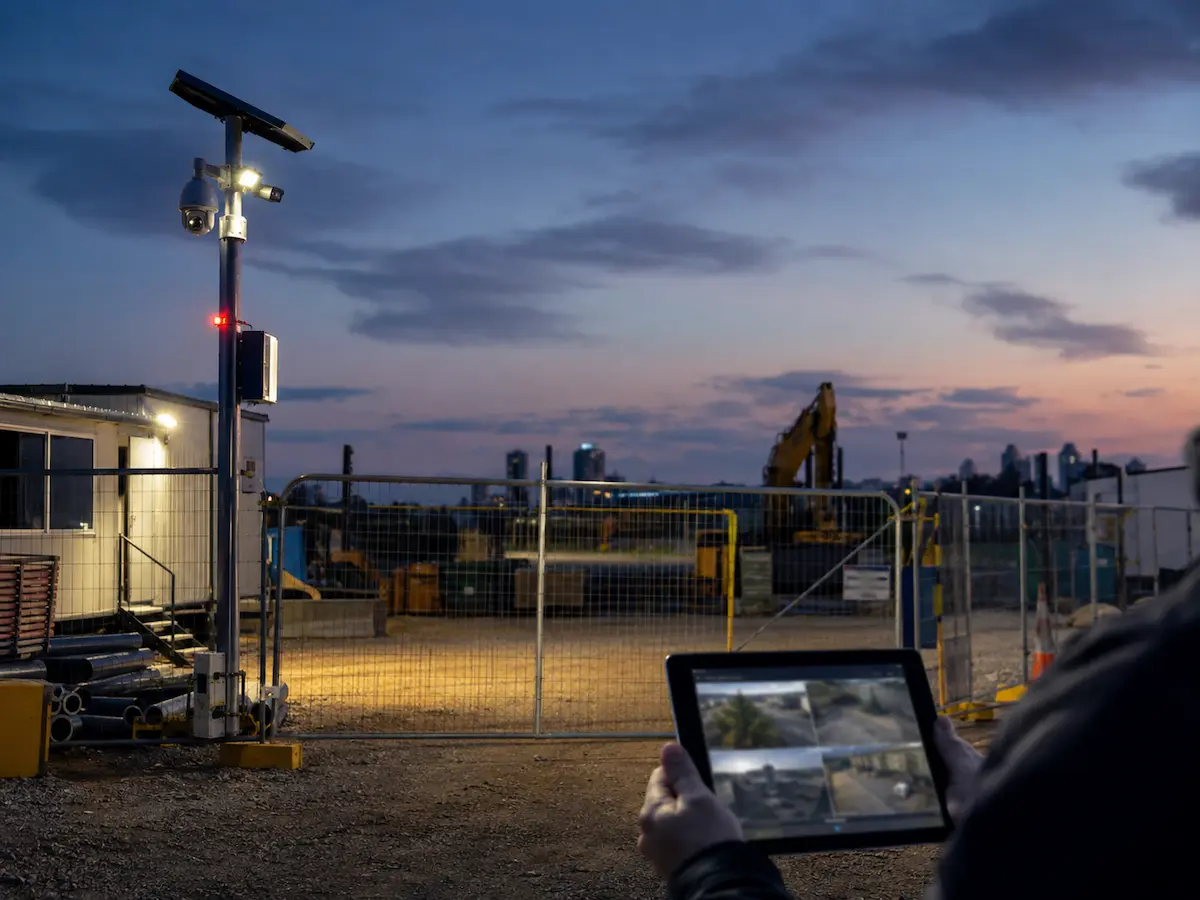 Construction site monitoring active deterrence video verification and response workflow