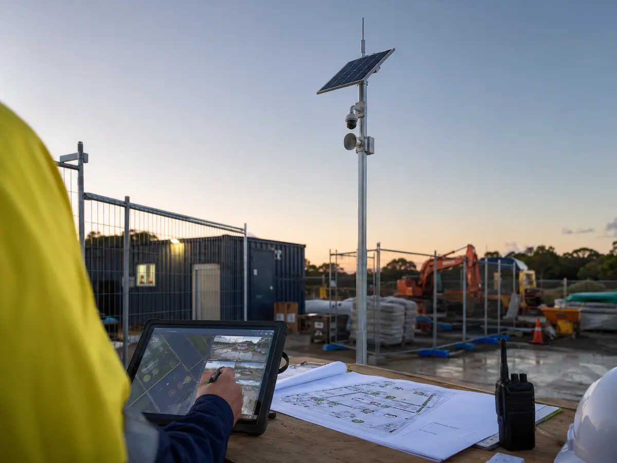 Construction site security planning with temporary solar surveillance CCTV and monitoring-ready protection