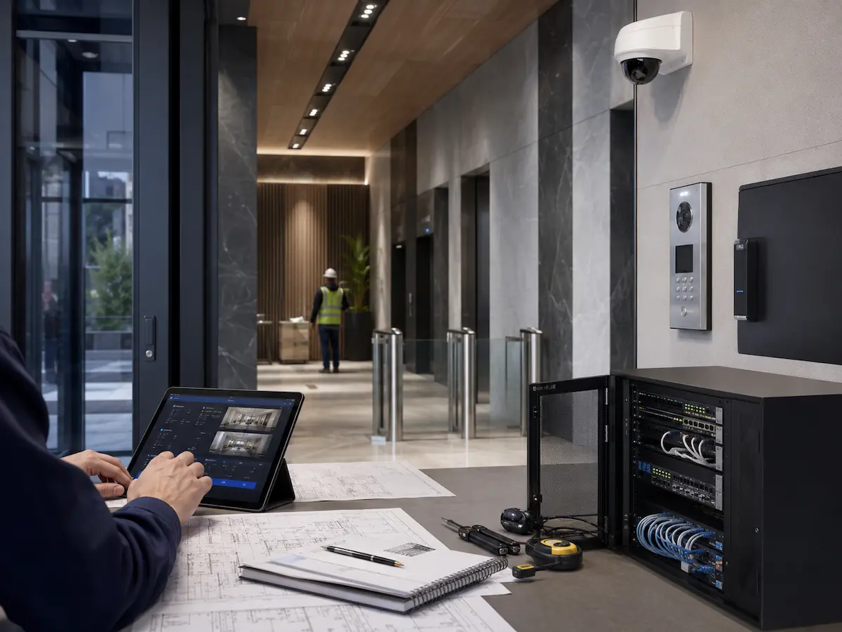 High-rise development security systems from construction stage through commissioning testing documentation and handover
