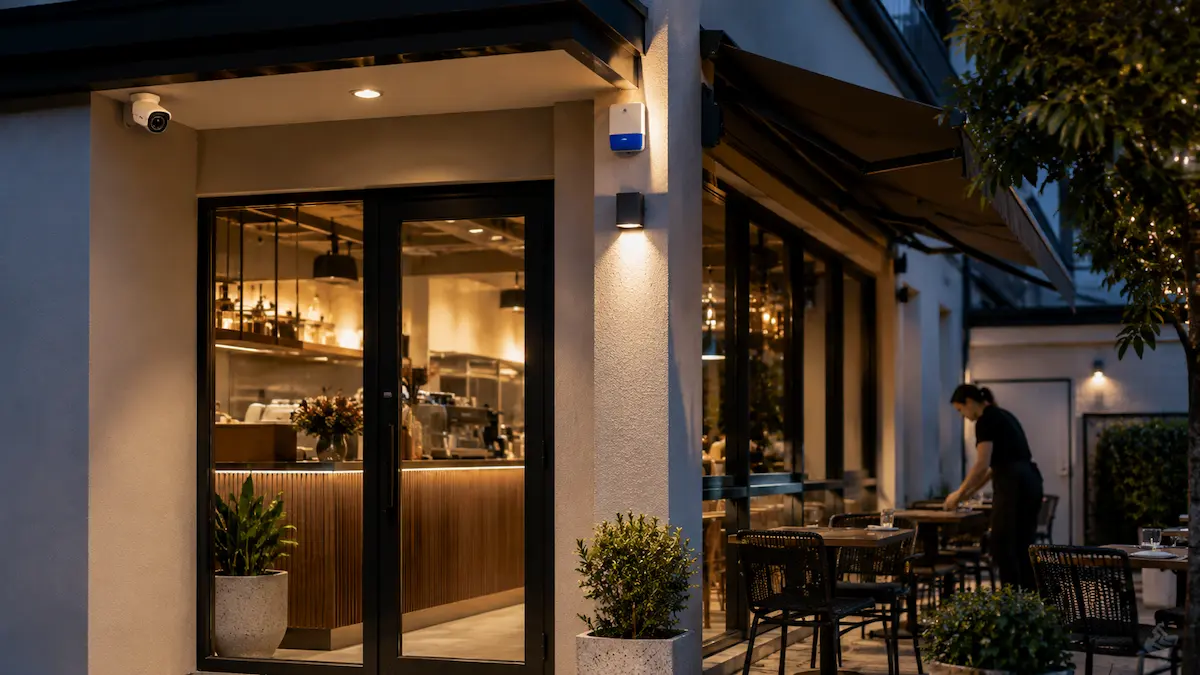 Cafe or small hospitality venue security with CCTV alarm and after-hours protection