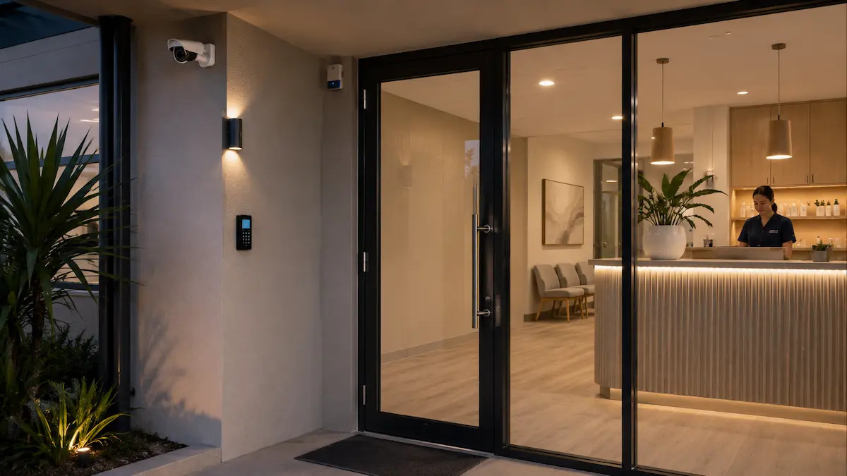 Clinic salon or small practice security with discreet CCTV alarm and visitor entry protection