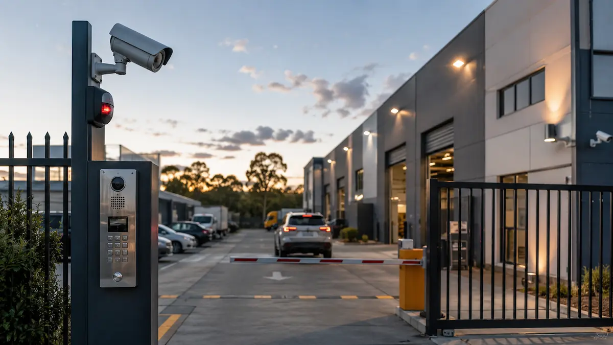 Gated industrial site and multi-tenant complex security with access control intercom and CCTV