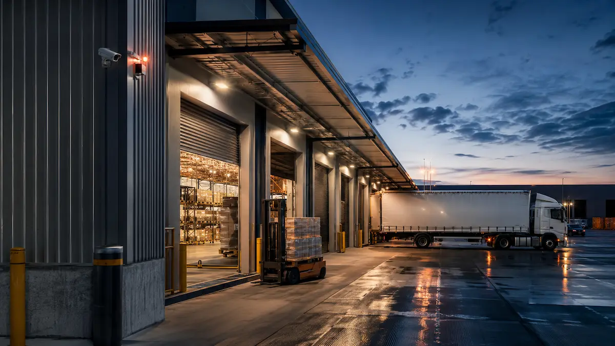 Loading dock and logistics security with CCTV coverage for trucks pallets and roller doors
