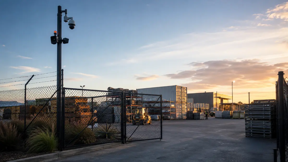 Outdoor industrial storage yard security with perimeter CCTV and active deterrence