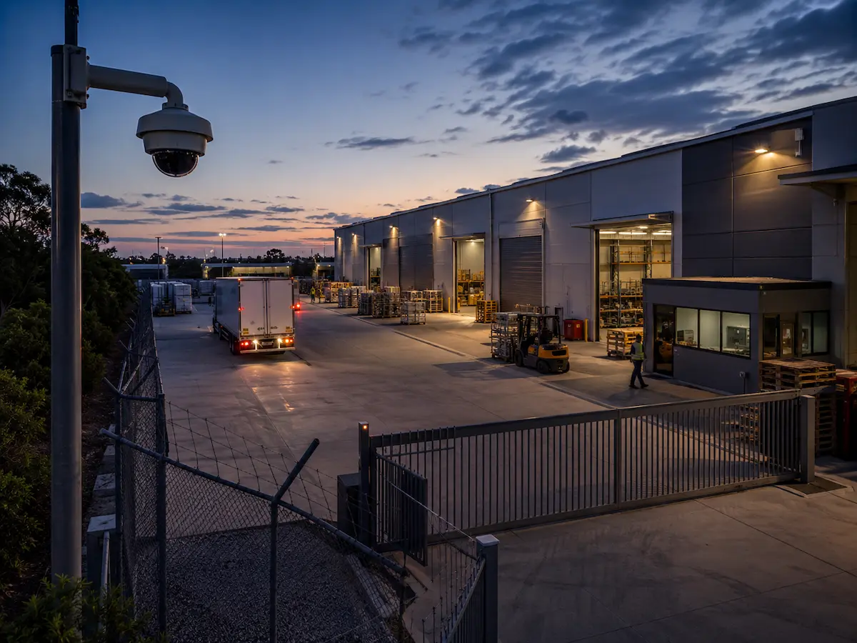 Industrial warehouse security challenges with loading docks storage yards exposed assets access points and after-hours risk