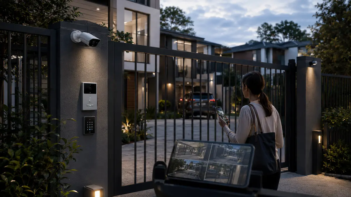 Integrated gated property and shared entry security with CCTV intercom gate entry and access control