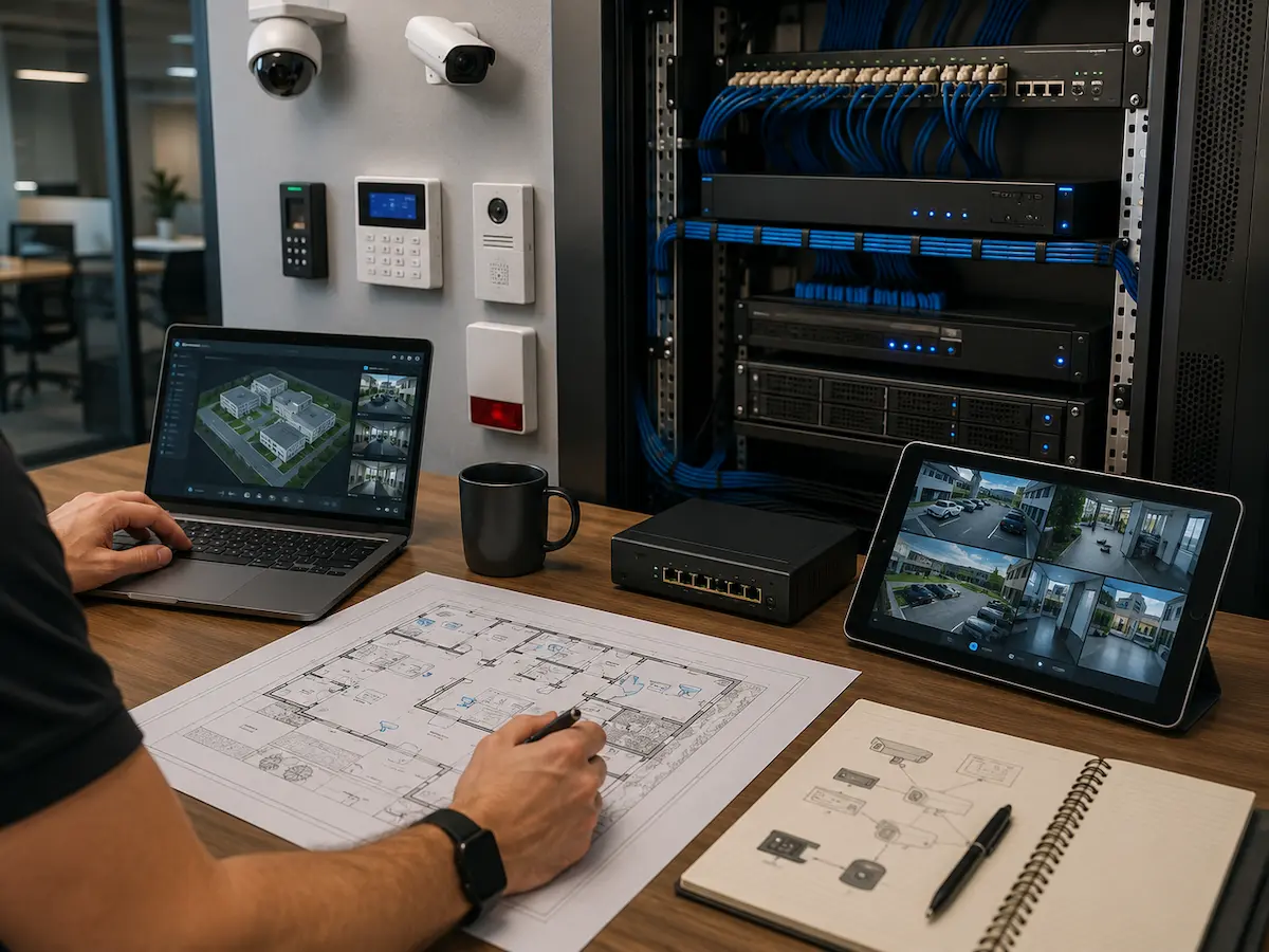 Integrated security system design with CCTV recording network platform planning and user permissions
