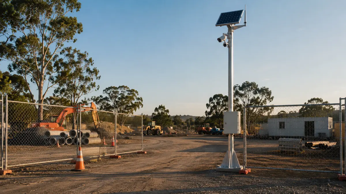 No-power security for construction and civil works areas with solar surveillance