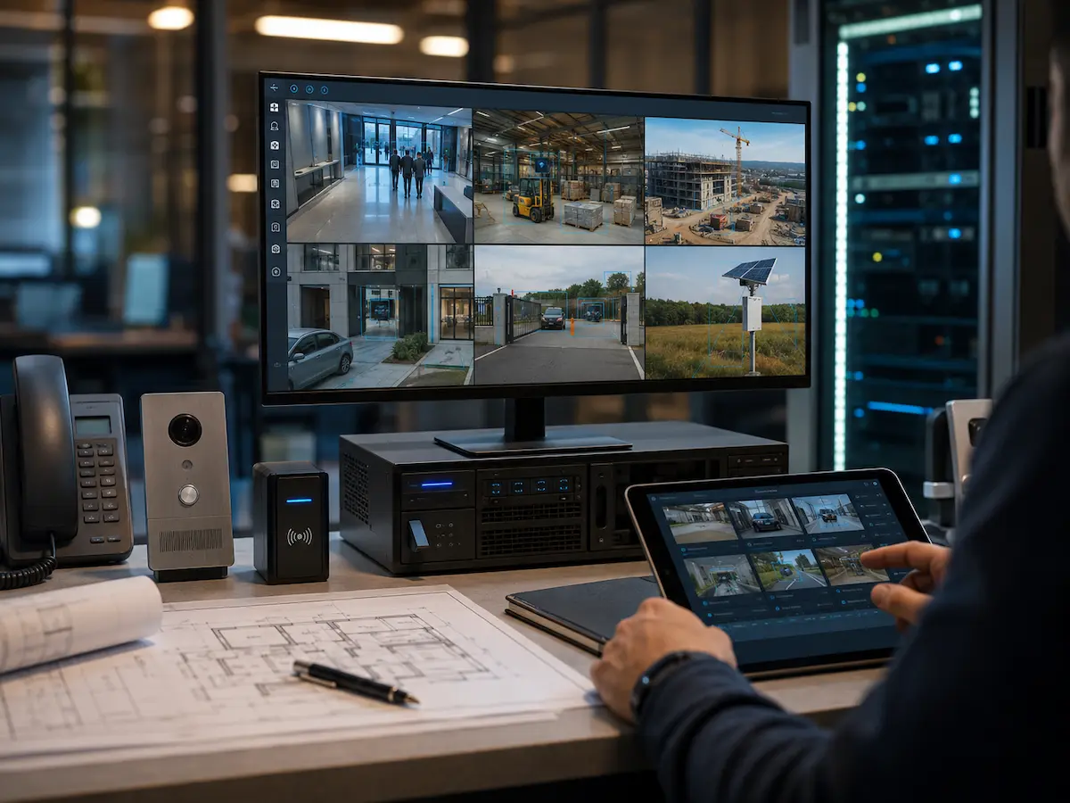 Integrated security solutions for commercial construction industrial high-rise remote monitoring and AI security workflows
