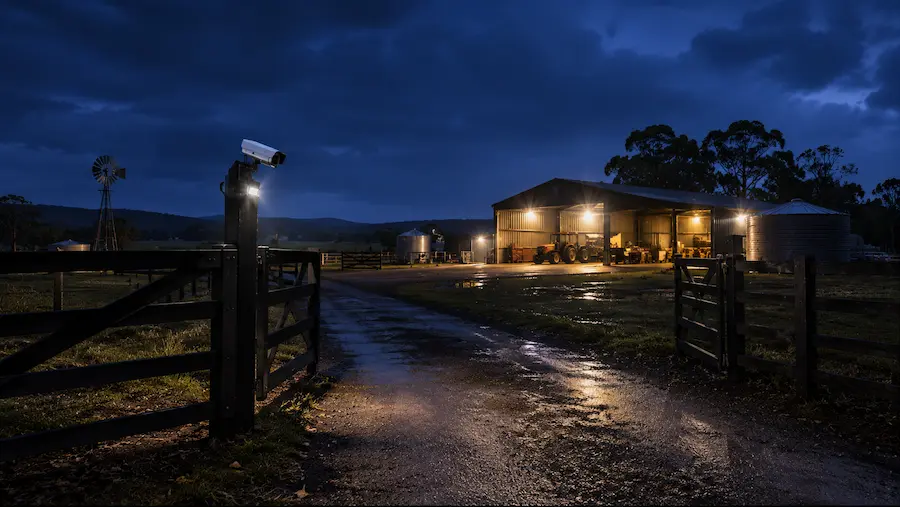 Rural property or farm monitored with video verification security
