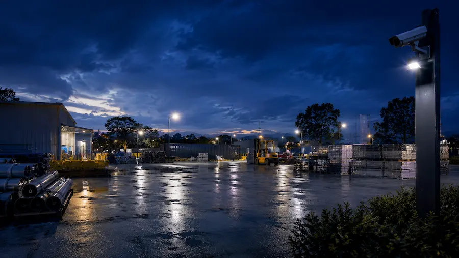 Industrial yard monitored after hours with video verification security